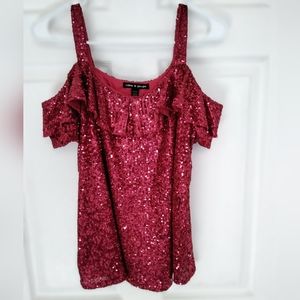Sparkling hot pink sequin drop shoulder top by Cable & Gauge